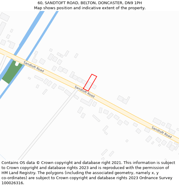 60, SANDTOFT ROAD, BELTON, DONCASTER, DN9 1PH: Location map and indicative extent of plot