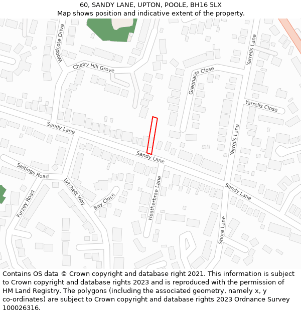 60, SANDY LANE, UPTON, POOLE, BH16 5LX: Location map and indicative extent of plot