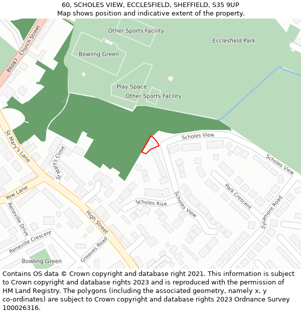 60, SCHOLES VIEW, ECCLESFIELD, SHEFFIELD, S35 9UP: Location map and indicative extent of plot