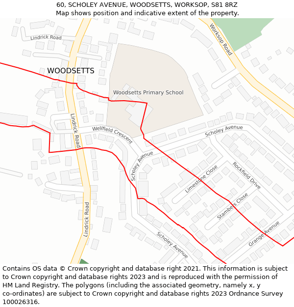 60, SCHOLEY AVENUE, WOODSETTS, WORKSOP, S81 8RZ: Location map and indicative extent of plot