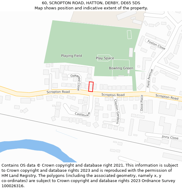 60, SCROPTON ROAD, HATTON, DERBY, DE65 5DS: Location map and indicative extent of plot