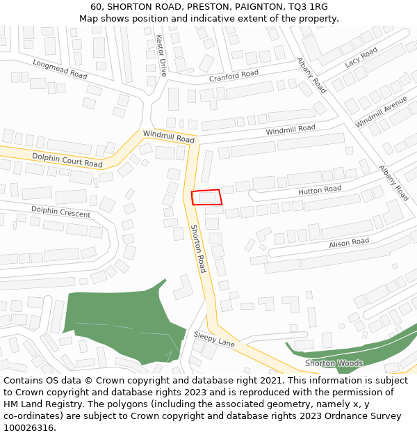 60, SHORTON ROAD, PRESTON, PAIGNTON, TQ3 1RG: Location map and indicative extent of plot