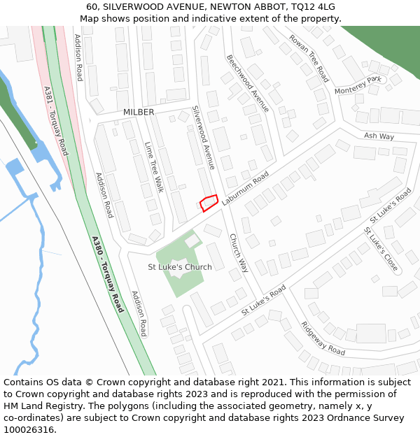 60, SILVERWOOD AVENUE, NEWTON ABBOT, TQ12 4LG: Location map and indicative extent of plot