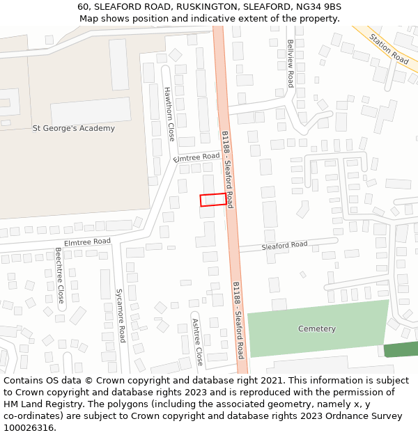60, SLEAFORD ROAD, RUSKINGTON, SLEAFORD, NG34 9BS: Location map and indicative extent of plot