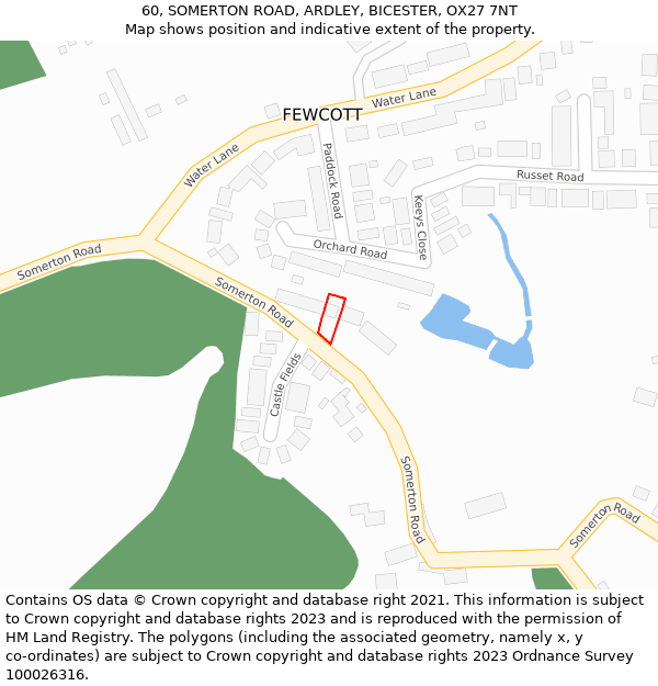 60, SOMERTON ROAD, ARDLEY, BICESTER, OX27 7NT: Location map and indicative extent of plot