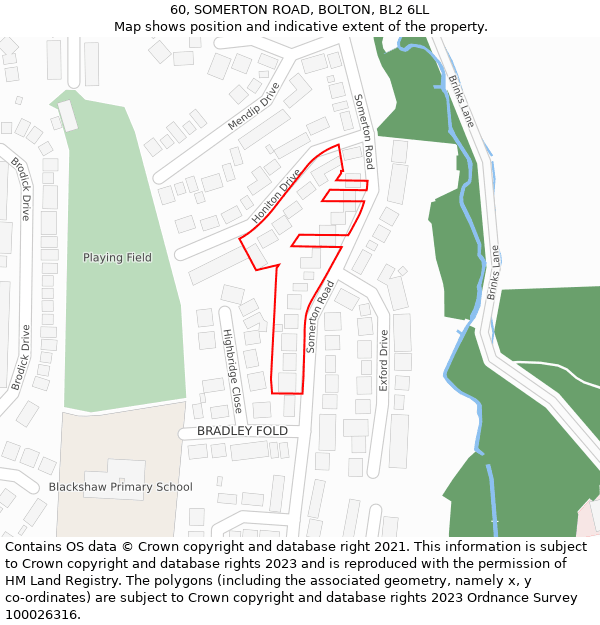 60, SOMERTON ROAD, BOLTON, BL2 6LL: Location map and indicative extent of plot