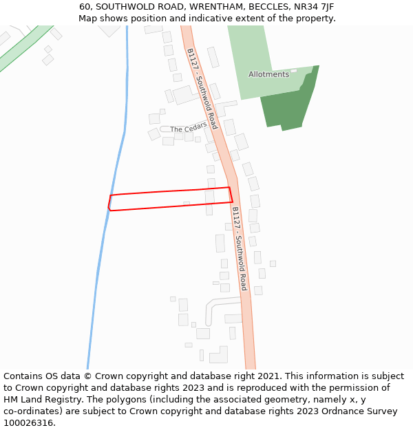 60, SOUTHWOLD ROAD, WRENTHAM, BECCLES, NR34 7JF: Location map and indicative extent of plot