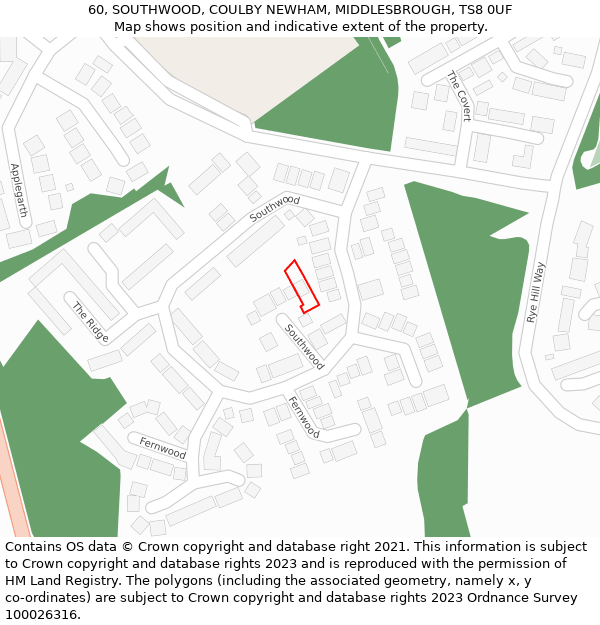 60, SOUTHWOOD, COULBY NEWHAM, MIDDLESBROUGH, TS8 0UF: Location map and indicative extent of plot