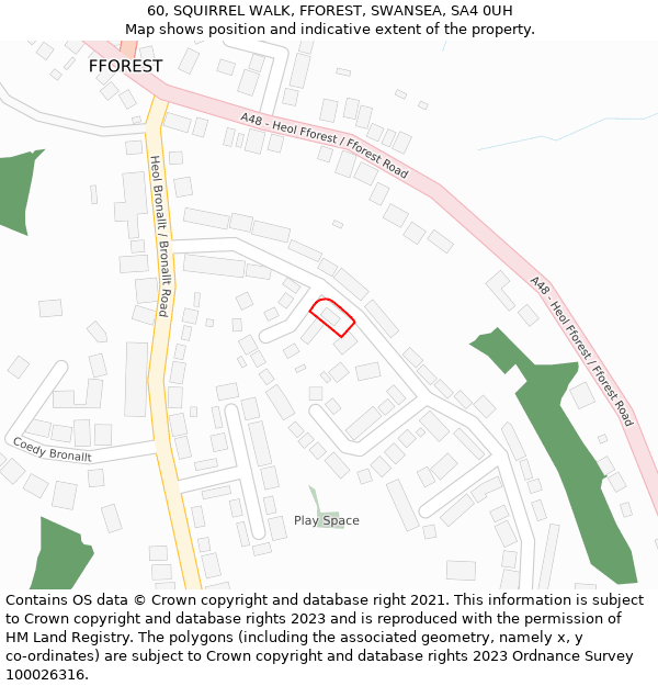 60, SQUIRREL WALK, FFOREST, SWANSEA, SA4 0UH: Location map and indicative extent of plot