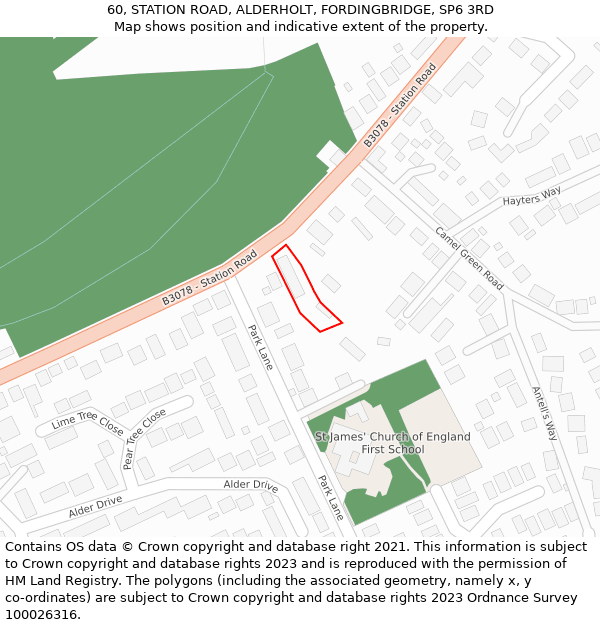 60, STATION ROAD, ALDERHOLT, FORDINGBRIDGE, SP6 3RD: Location map and indicative extent of plot