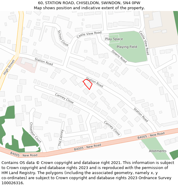 60, STATION ROAD, CHISELDON, SWINDON, SN4 0PW: Location map and indicative extent of plot