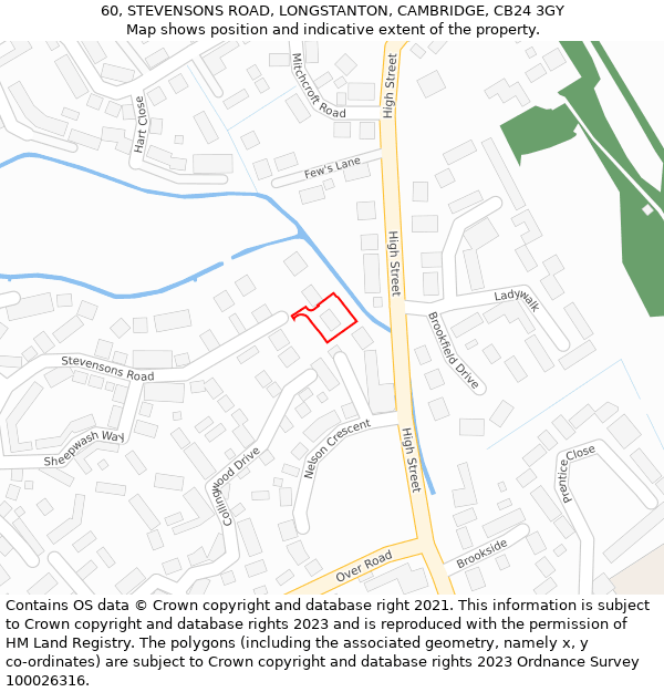 60, STEVENSONS ROAD, LONGSTANTON, CAMBRIDGE, CB24 3GY: Location map and indicative extent of plot