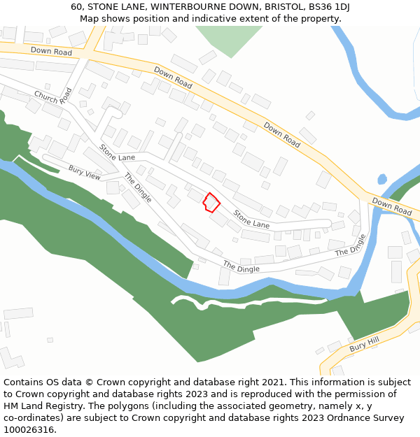 60, STONE LANE, WINTERBOURNE DOWN, BRISTOL, BS36 1DJ: Location map and indicative extent of plot