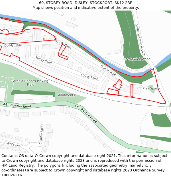 60, STOREY ROAD, DISLEY, STOCKPORT, SK12 2BF: Location map and indicative extent of plot
