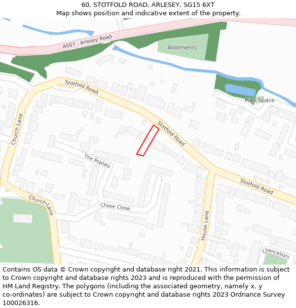 60, STOTFOLD ROAD, ARLESEY, SG15 6XT: Location map and indicative extent of plot