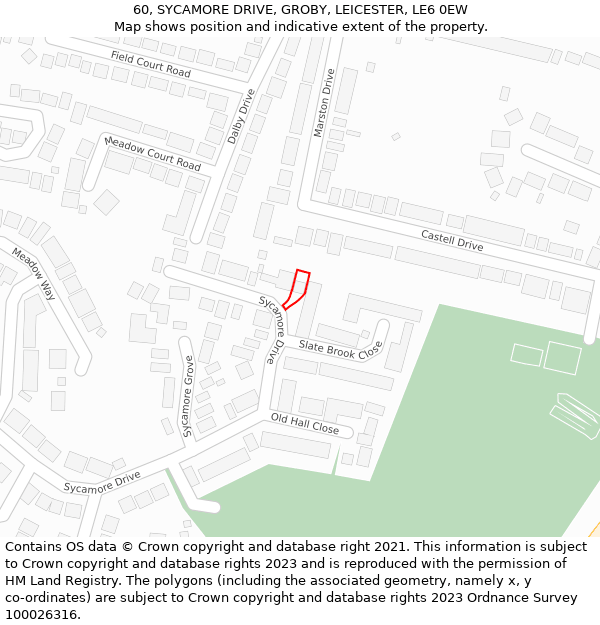 60, SYCAMORE DRIVE, GROBY, LEICESTER, LE6 0EW: Location map and indicative extent of plot