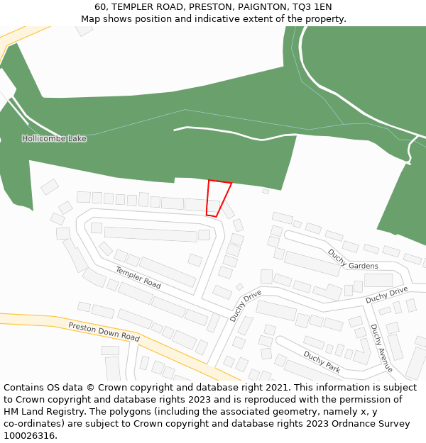60, TEMPLER ROAD, PRESTON, PAIGNTON, TQ3 1EN: Location map and indicative extent of plot