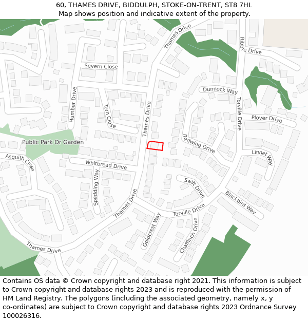 60, THAMES DRIVE, BIDDULPH, STOKE-ON-TRENT, ST8 7HL: Location map and indicative extent of plot