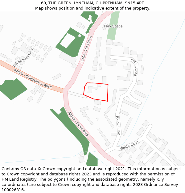 60, THE GREEN, LYNEHAM, CHIPPENHAM, SN15 4PE: Location map and indicative extent of plot