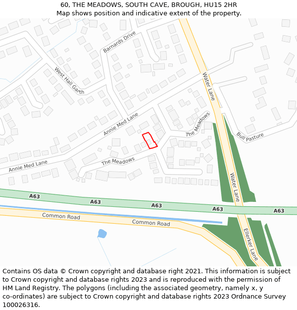 60, THE MEADOWS, SOUTH CAVE, BROUGH, HU15 2HR: Location map and indicative extent of plot