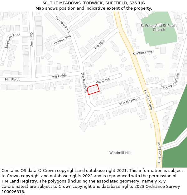 60, THE MEADOWS, TODWICK, SHEFFIELD, S26 1JG: Location map and indicative extent of plot