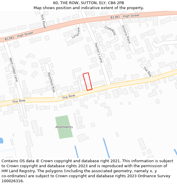 60, THE ROW, SUTTON, ELY, CB6 2PB: Location map and indicative extent of plot