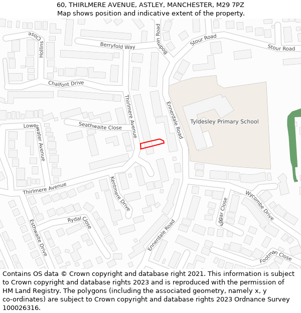 60, THIRLMERE AVENUE, ASTLEY, MANCHESTER, M29 7PZ: Location map and indicative extent of plot