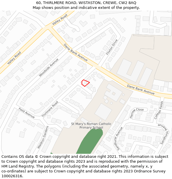 60, THIRLMERE ROAD, WISTASTON, CREWE, CW2 8AQ: Location map and indicative extent of plot