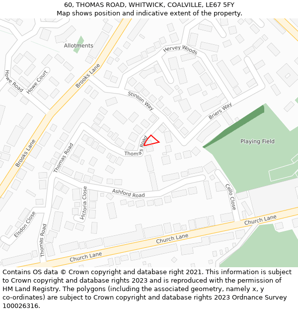 60, THOMAS ROAD, WHITWICK, COALVILLE, LE67 5FY: Location map and indicative extent of plot