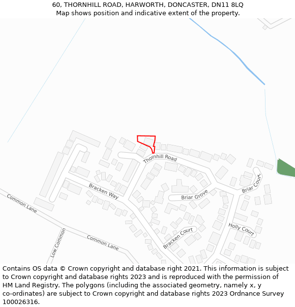 60, THORNHILL ROAD, HARWORTH, DONCASTER, DN11 8LQ: Location map and indicative extent of plot