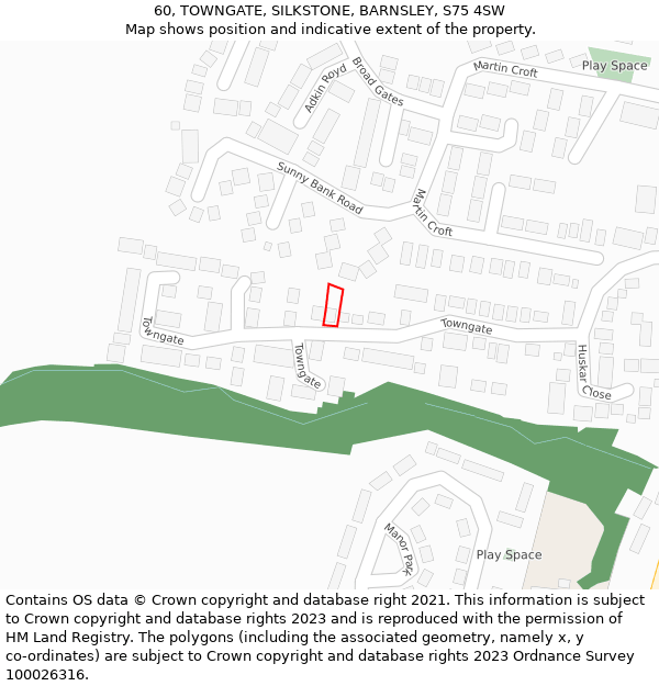 60, TOWNGATE, SILKSTONE, BARNSLEY, S75 4SW: Location map and indicative extent of plot