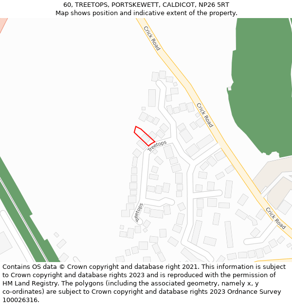 60, TREETOPS, PORTSKEWETT, CALDICOT, NP26 5RT: Location map and indicative extent of plot