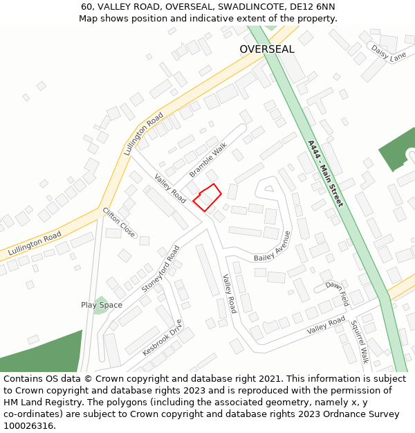 60, VALLEY ROAD, OVERSEAL, SWADLINCOTE, DE12 6NN: Location map and indicative extent of plot