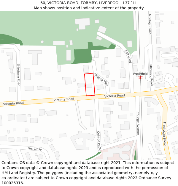 60, VICTORIA ROAD, FORMBY, LIVERPOOL, L37 1LL: Location map and indicative extent of plot