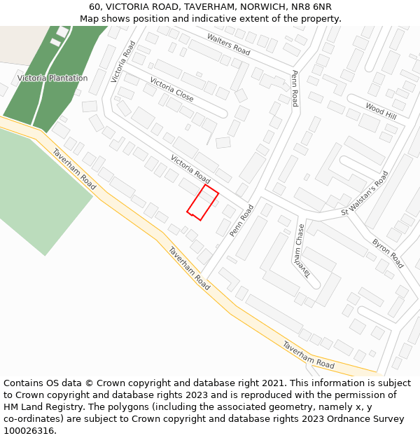60, VICTORIA ROAD, TAVERHAM, NORWICH, NR8 6NR: Location map and indicative extent of plot