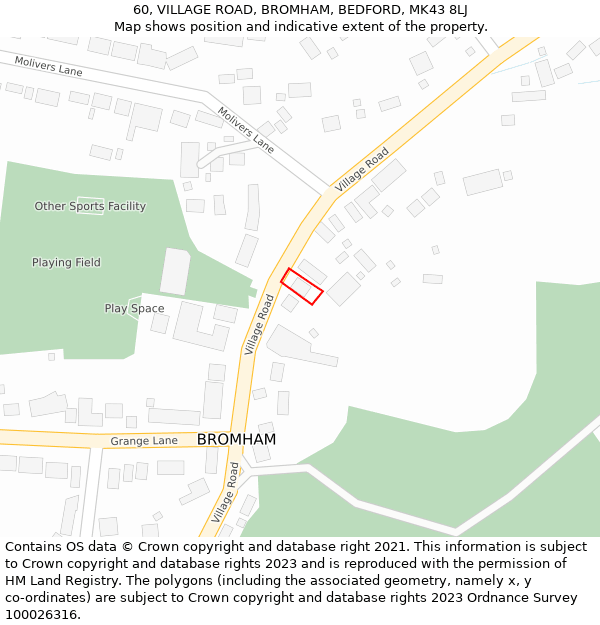 60, VILLAGE ROAD, BROMHAM, BEDFORD, MK43 8LJ: Location map and indicative extent of plot