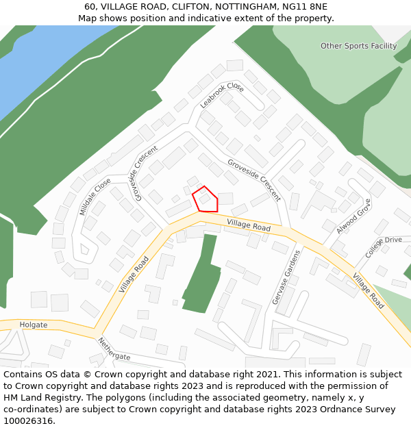 60, VILLAGE ROAD, CLIFTON, NOTTINGHAM, NG11 8NE: Location map and indicative extent of plot