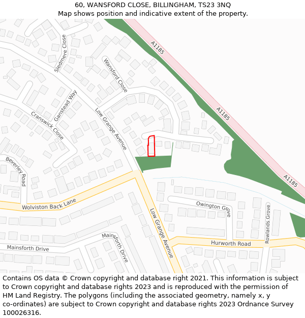 60, WANSFORD CLOSE, BILLINGHAM, TS23 3NQ: Location map and indicative extent of plot