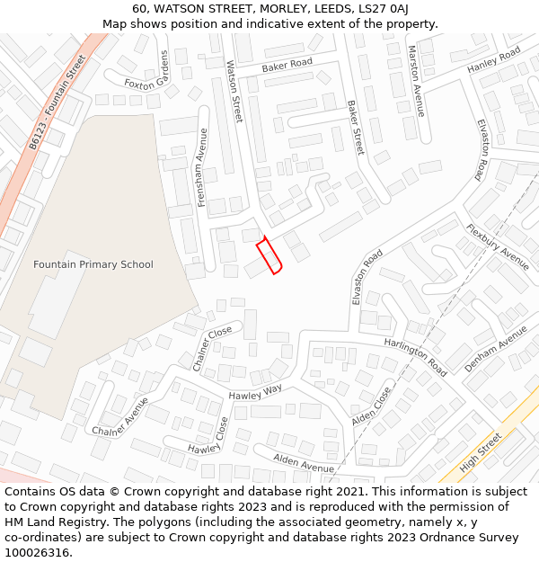 60, WATSON STREET, MORLEY, LEEDS, LS27 0AJ: Location map and indicative extent of plot