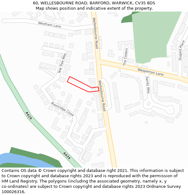 60, WELLESBOURNE ROAD, BARFORD, WARWICK, CV35 8DS: Location map and indicative extent of plot