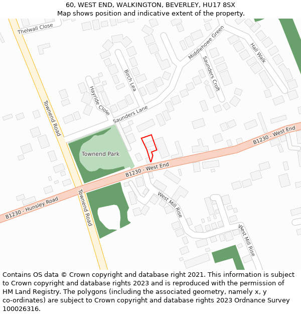 60, WEST END, WALKINGTON, BEVERLEY, HU17 8SX: Location map and indicative extent of plot