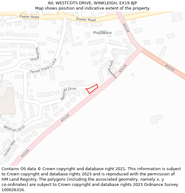 60, WESTCOTS DRIVE, WINKLEIGH, EX19 8JP: Location map and indicative extent of plot