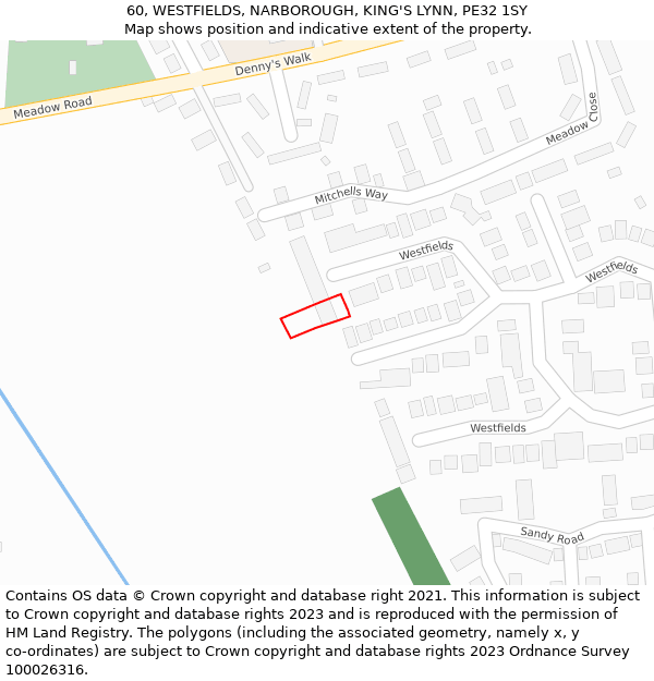60, WESTFIELDS, NARBOROUGH, KING'S LYNN, PE32 1SY: Location map and indicative extent of plot