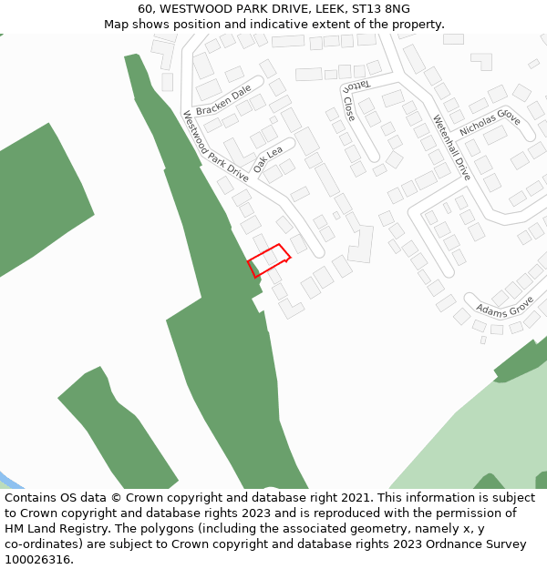 60, WESTWOOD PARK DRIVE, LEEK, ST13 8NG: Location map and indicative extent of plot