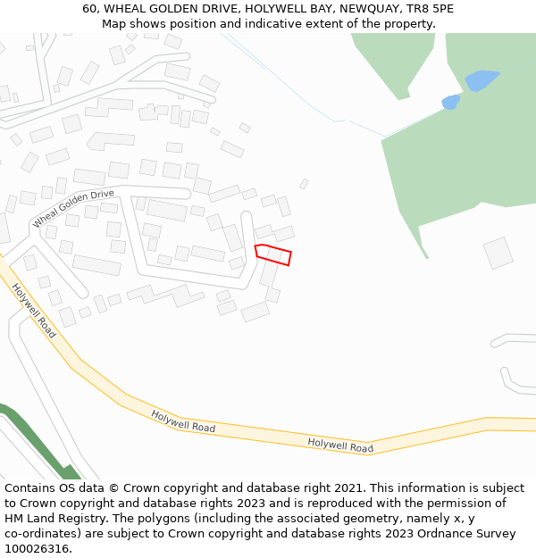 60, WHEAL GOLDEN DRIVE, HOLYWELL BAY, NEWQUAY, TR8 5PE: Location map and indicative extent of plot