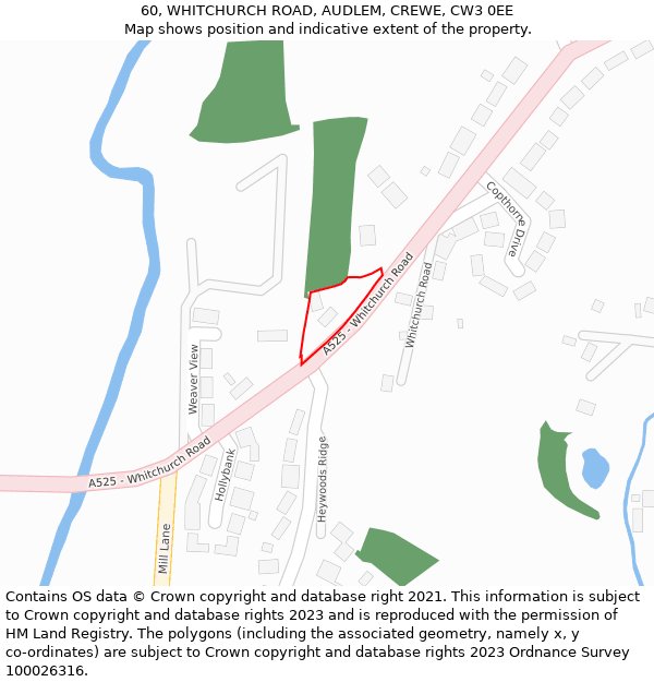 60, WHITCHURCH ROAD, AUDLEM, CREWE, CW3 0EE: Location map and indicative extent of plot