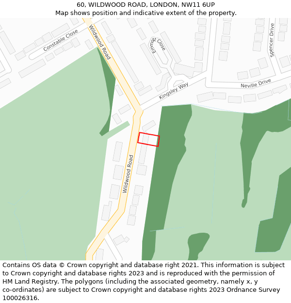 60, WILDWOOD ROAD, LONDON, NW11 6UP: Location map and indicative extent of plot