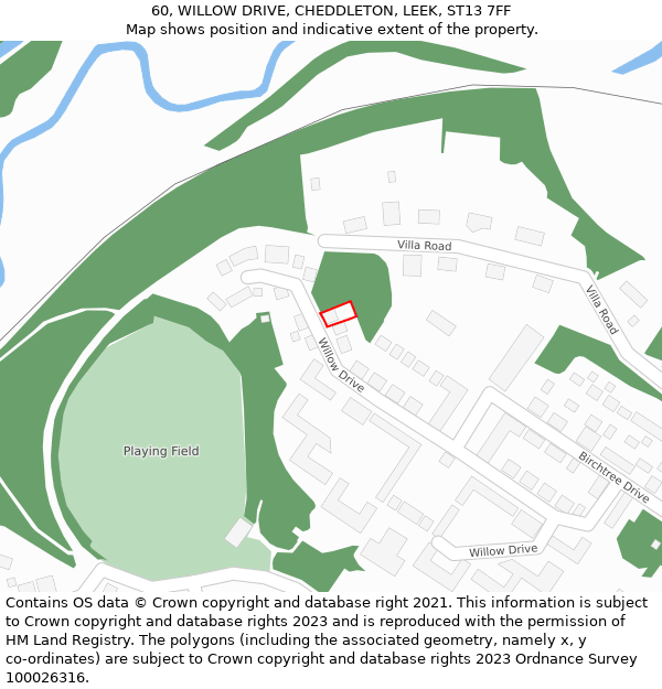 60, WILLOW DRIVE, CHEDDLETON, LEEK, ST13 7FF: Location map and indicative extent of plot