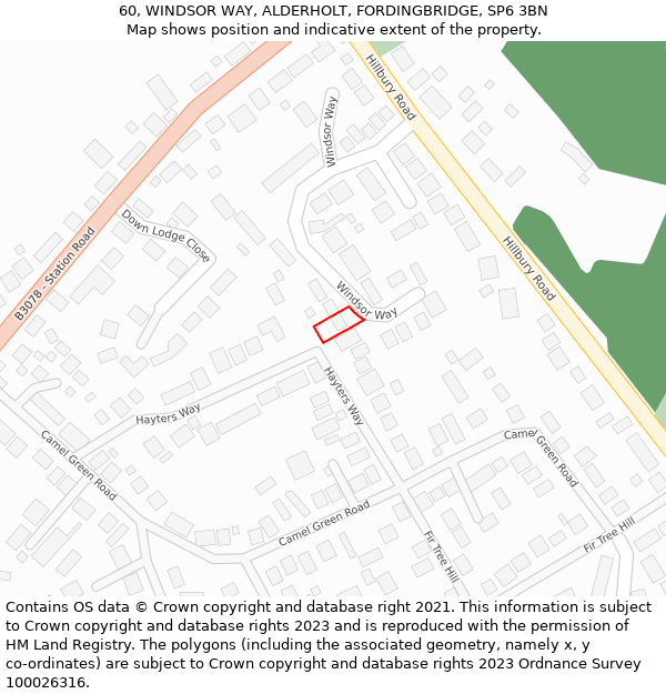 60, WINDSOR WAY, ALDERHOLT, FORDINGBRIDGE, SP6 3BN: Location map and indicative extent of plot