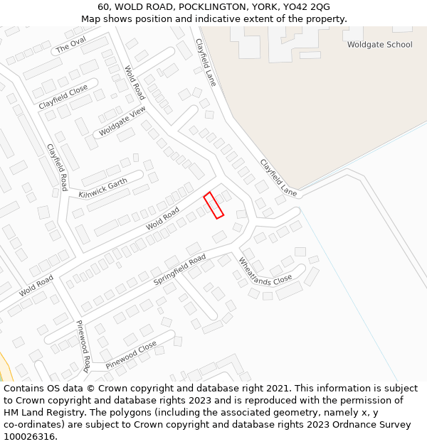 60, WOLD ROAD, POCKLINGTON, YORK, YO42 2QG: Location map and indicative extent of plot
